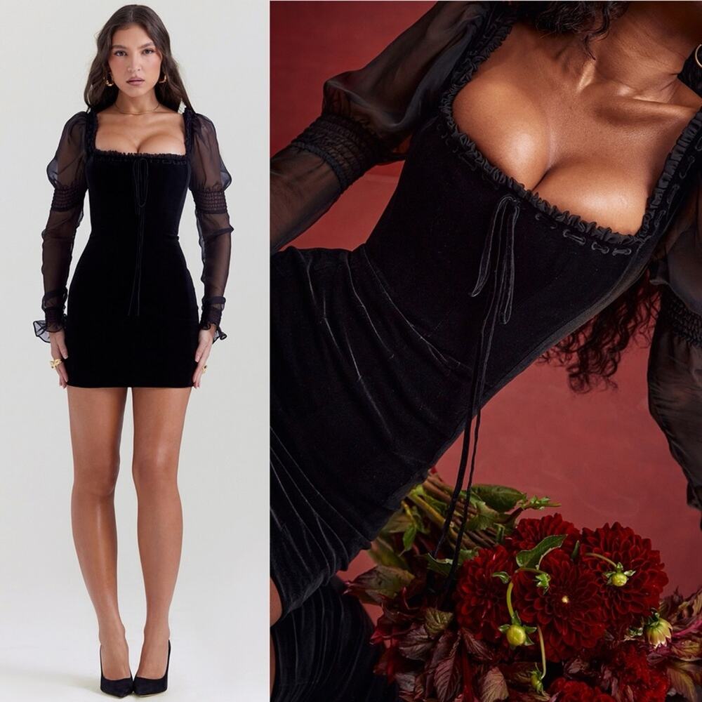 House of CB Syana Black Velvet Mini Dress S